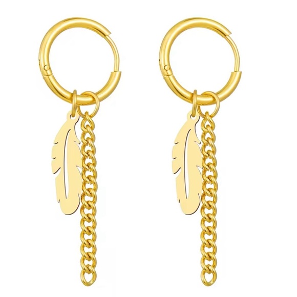 Gold Feather Chain Hip Hop Pendants for Women - Picture 2 of 5